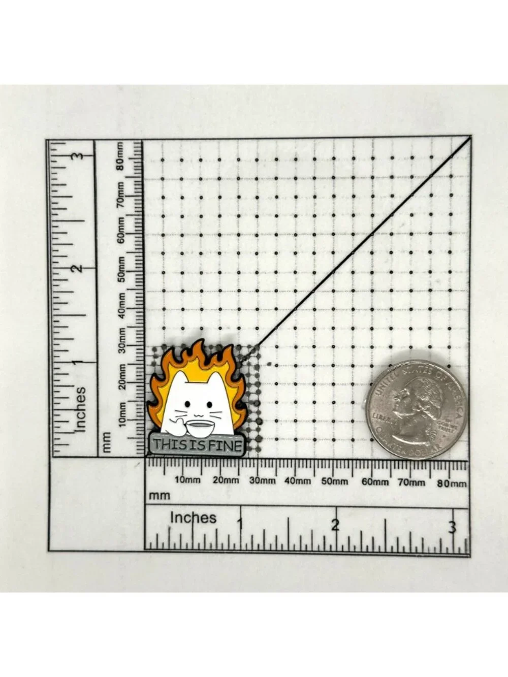 ⭐This Is Fine Cat On Fire Sipping Tea Enamel Pin Animal Broch White Cat New Oz